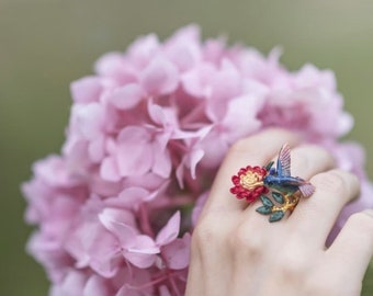 Humming Melody Statement Ring | HUMMING MELODY , Humming Bird, Handpainted GOODAFTERNINE