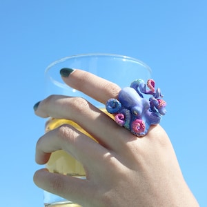 Purple Octopus Ring, Enamel Jewelry, statement piece, Ocean Creature,  Hand-painted, Octopus, GOODAFTERNINE