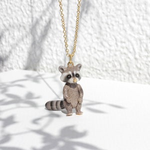 Rocky Raccoon Necklace, Moveable pendant Necklace, Handmade gift, Raccoon
