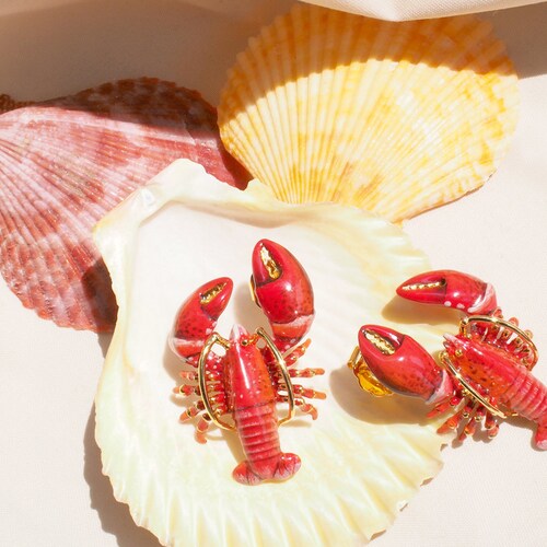 Red Lobster Earrings Stub Earrings Ocean Creature Etsy