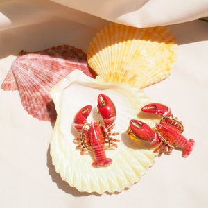 Red Lobster Earrings, Stub Earrings, Ocean Creature, Hand-painted, Lobster, GOODAFTERNINE