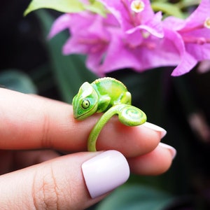 Chameleon Green Ring, Cute Ring, Enamel Jewelry, Arts collector, Animal Ring, Gifts idea, Good After Nine.