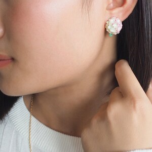 Hydrangea Pink Earrings , Stud Earrings  , Flower Earrings - High quality enamel by GOODAFTERNINE