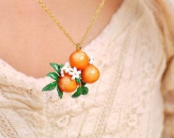 Orange Pendant Necklace, Fruity Blossom, GoodAfterNine, Enamel jewelry, Playful Jewelry, Statement Necklace
