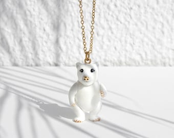 Paul Polar Bear Necklace, Moveable pendant Necklace, Polar bear, Handmade gift.