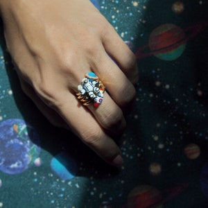 Space Walker Stacking Rings, Rocket Ring, Sterling Silver Ring, Stacking Ring, whimsical ring, Tiny Ring, Dainty Ring, Minimalist Ring. image 1