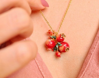 Pomegranate Pendant Necklace, Fruity Blossom, GoodAfterNine, Enamel jewelry, Playful Jewelry, Statement Necklace