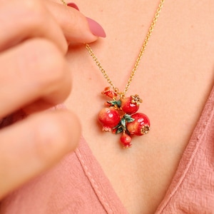 Pomegranate Pendant Necklace, Fruity Blossom, GoodAfterNine, Enamel jewelry, Playful Jewelry, Statement Necklace image 1