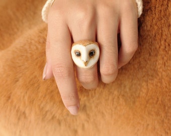 Lucky Barn Owl Ring , Barn owl , Owl Lover ,  MOONLIGHT VALLEY