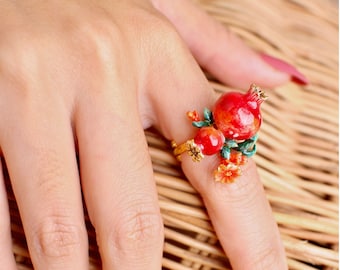 Pomegranate Ring, Fruity Blossom, GoodAfterNine, Enamel Ring, Playful Jewelry