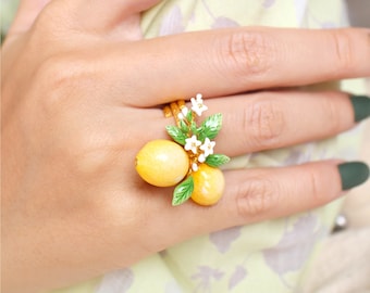 Lemon Ring, Fruity Blossom, GoodAfterNine, Enamel Ring, Playful Jewelry