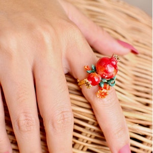 Pomegranate Ring, Fruity Blossom, GoodAfterNine, Enamel Ring, Playful Jewelry