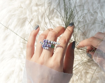Lavender Ring , Flower Ring , Handpainted GOODAFTERNINE Purple