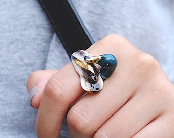 Mallard Duck Ring, Animal Ring , Enamel ring , Duck lover, Original Designs.