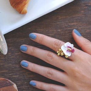 Phalaen White Ring , Flower Ring , Handpainted GOODAFTERNINE , Phalaenopsis , Orchid