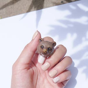 Tony Grizzly Bear Ring . Handcrafted Enamel , Grizzly Bear . Brown Bear .   GOODAFTERNINE