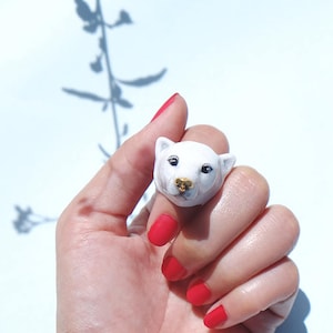 Paul Polar Bear Ring , Animal Ring , Handcrafted , Enamel Ring , White bear ring .  GOODAFTERNINE