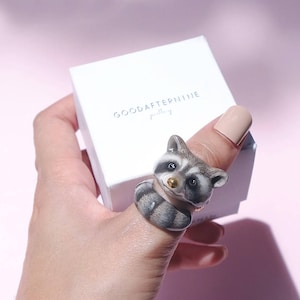 Rocky Raccoon Ring, Handcrafted Enamel, Raccoon, Raccoon Ring, Unique gift, Enamel Ring, Animal Ring, GOODAFTERNINE