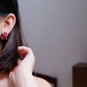 Rose Earrings , Stud Earrings  , Flower Earrings - High quality enamel by GOODAFTERNINE