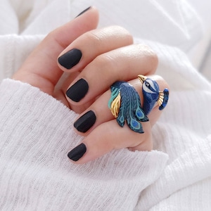 Peacock Ring , Animal Ring , Enamel ring , Original Designs.