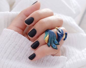 Peacock Ring , Animal Ring , Enamel ring , Original Designs.