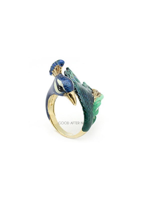 Peacock Ring Animal Ring Enamel Ring Original Designs