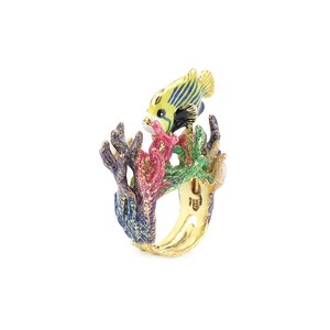 AngelFish and Reef Ring, Emaille sieraden, statement piece, Ocean Creature, Handgeschilderd, Animal Ring afbeelding 4