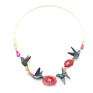 Humming Melody Statement Necklace Statement Pieces , Hummingbird Statement necklace High quality enamel by GOODAFTERNINE image 2