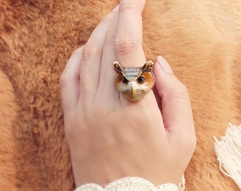 Merry Great Horn Owl Ring, Uil Lover, MOONLIGHT VALLEY