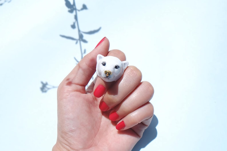 Paul Polar Bear Ring , Animal Ring , Handcrafted , Enamel Ring , White bear ring . GOODAFTERNINE image 1