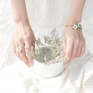 Anemone Bangle White , Flower Ring , Anemone flower image 2
