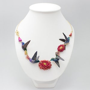 Humming Melody Statement Necklace Statement Pieces , Hummingbird Statement necklace High quality enamel by GOODAFTERNINE image 3