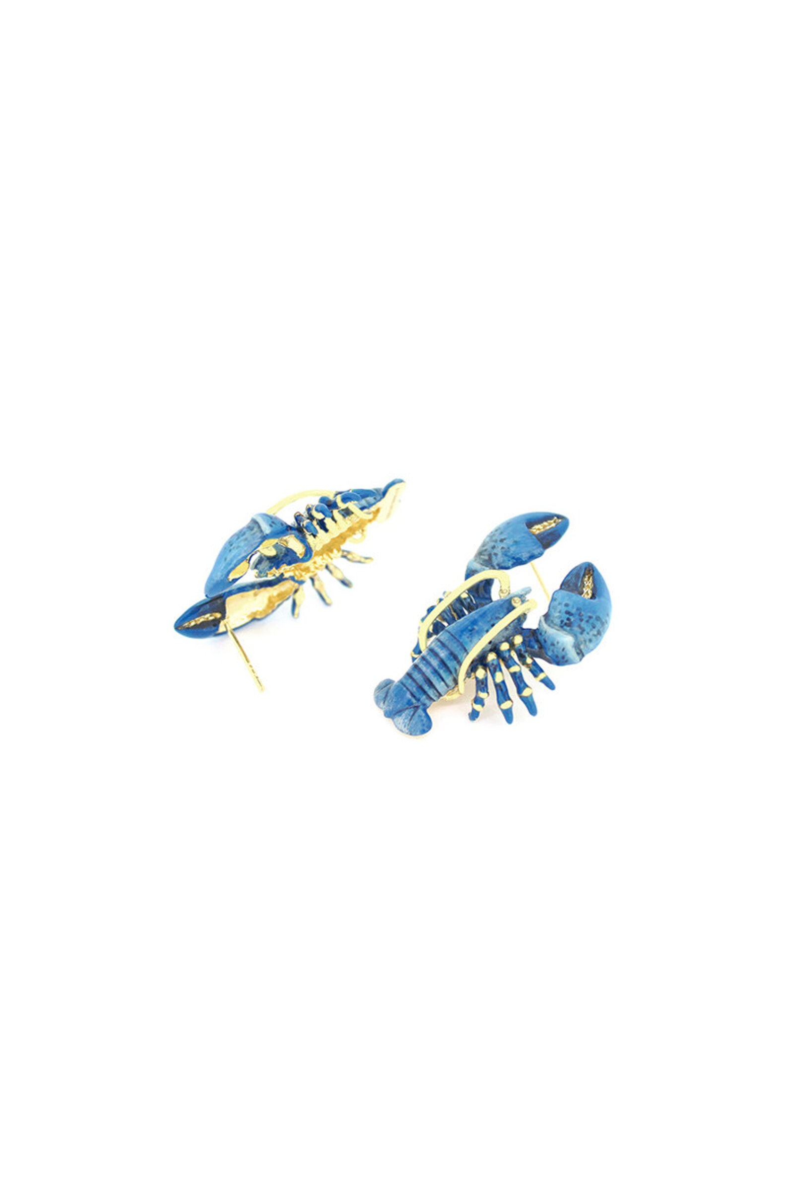 Blue Lobster Earrings Enamel Jewelry Statement Piece Ocean Etsy