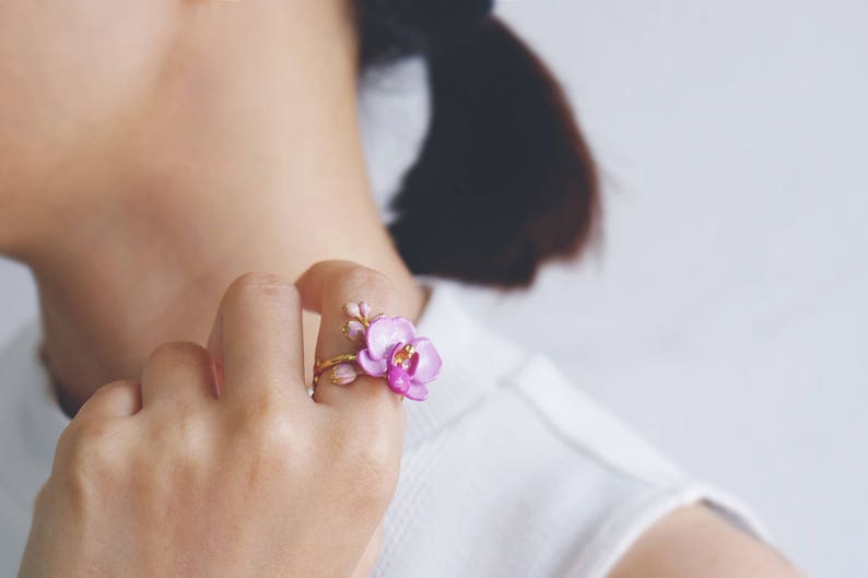Phalaen Purple Ring , Flower Ring , Handpainted GOODAFTERNINE , Phalaenopsis , Orchid image 1