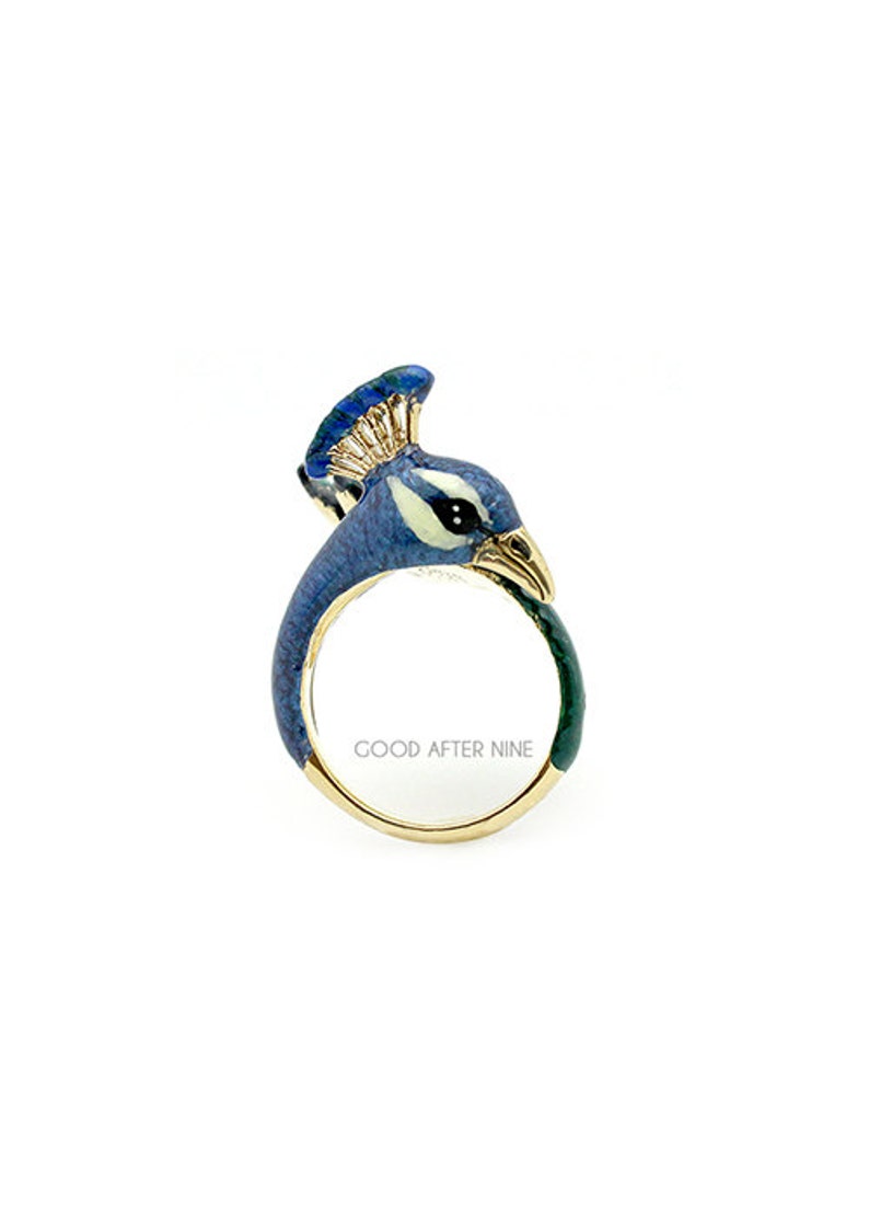 Peacock Ring , Animal Ring , Enamel ring , Original Designs. image 3