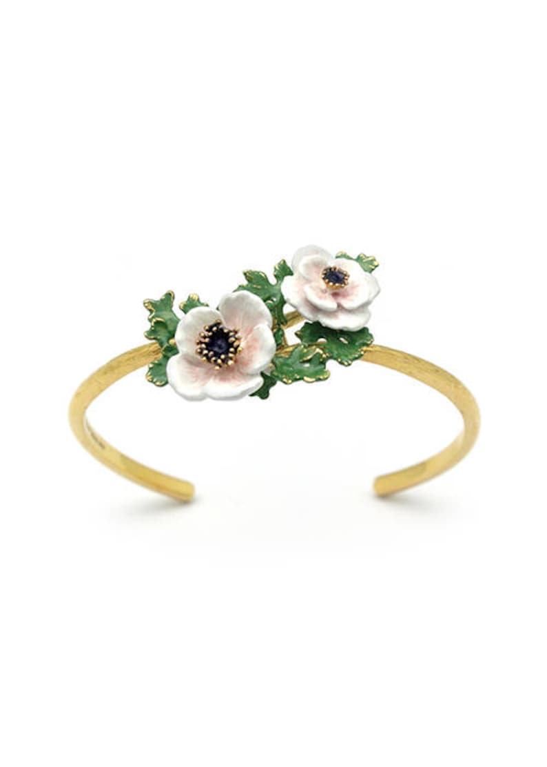 Anemone Bangle White , Flower Ring , Anemone flower image 5