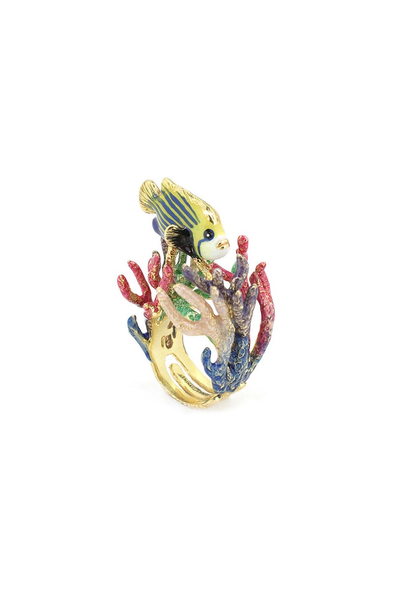 AngelFish and Reef Ring, Emaille sieraden, statement piece, Ocean Creature, Handgeschilderd, Animal Ring afbeelding 5