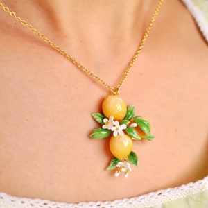 Lemon Pendant Necklace, Fruity Blossom, GoodAfterNine, Enamel jewelry, Playful Jewelry, Statement Necklace