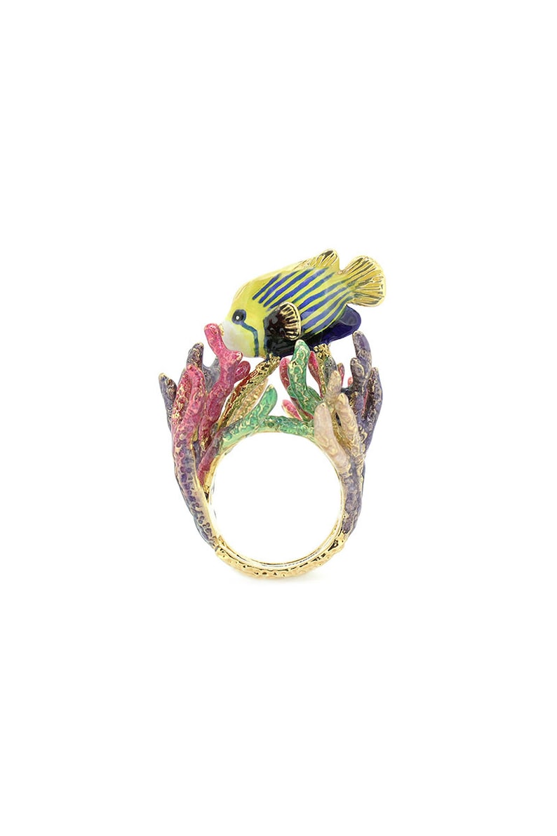 AngelFish and Reef Ring, Emaille sieraden, statement piece, Ocean Creature, Handgeschilderd, Animal Ring afbeelding 3