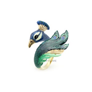 Peacock Ring , Animal Ring , Enamel ring , Original Designs. image 4