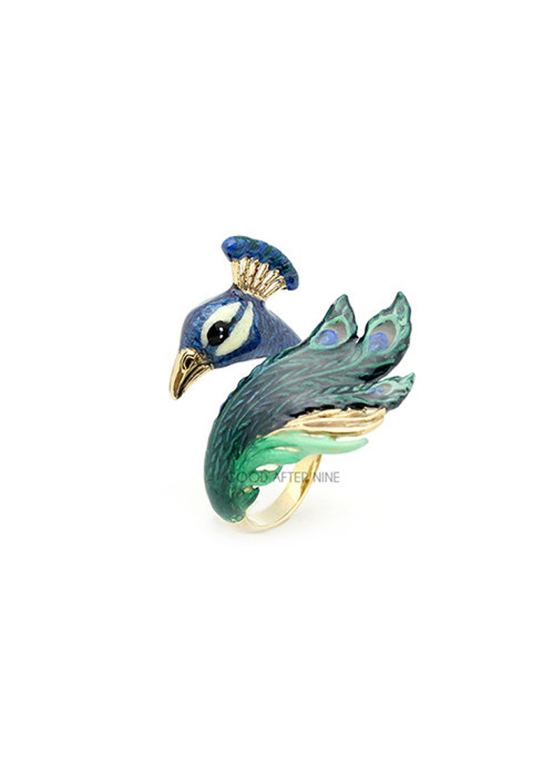 Peacock Ring , Animal Ring , Enamel ring , Original Designs. image 4