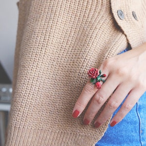 Rose Ring , Flower Ring , Enamel Ring , High quality enamel GOODAFTERNINE