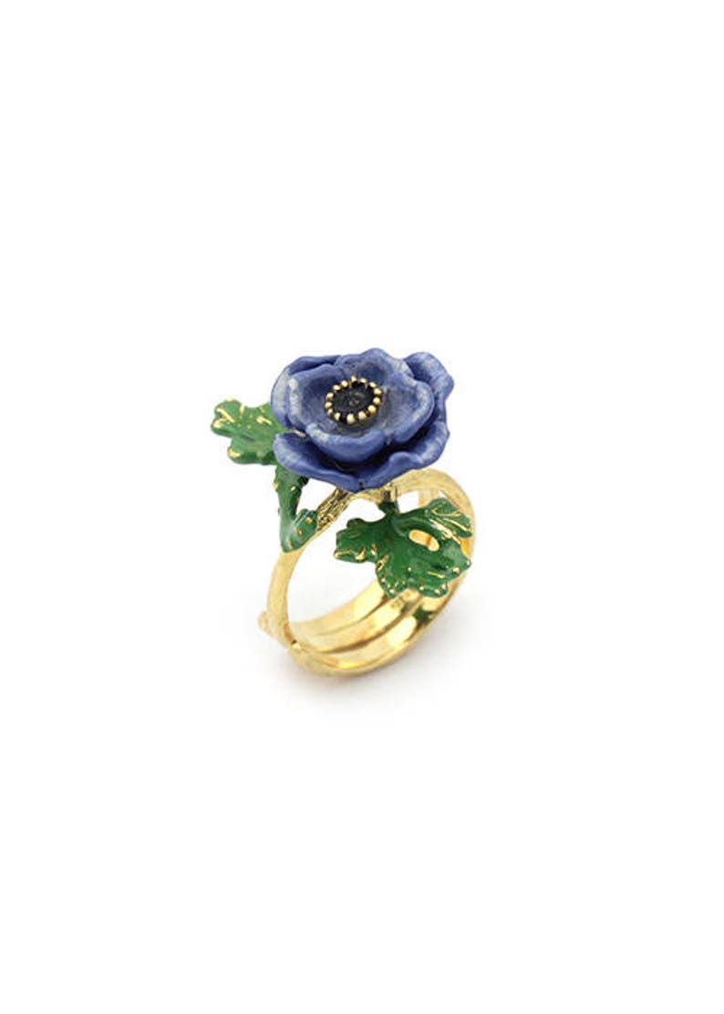 Anemone Violet Ring , Flower Ring , Handpainted GOODAFTERNINE image 2