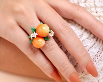 Orange Ring, Fruity Blossom, GoodAfterNine, Enamel Ring, Playful Jewelry