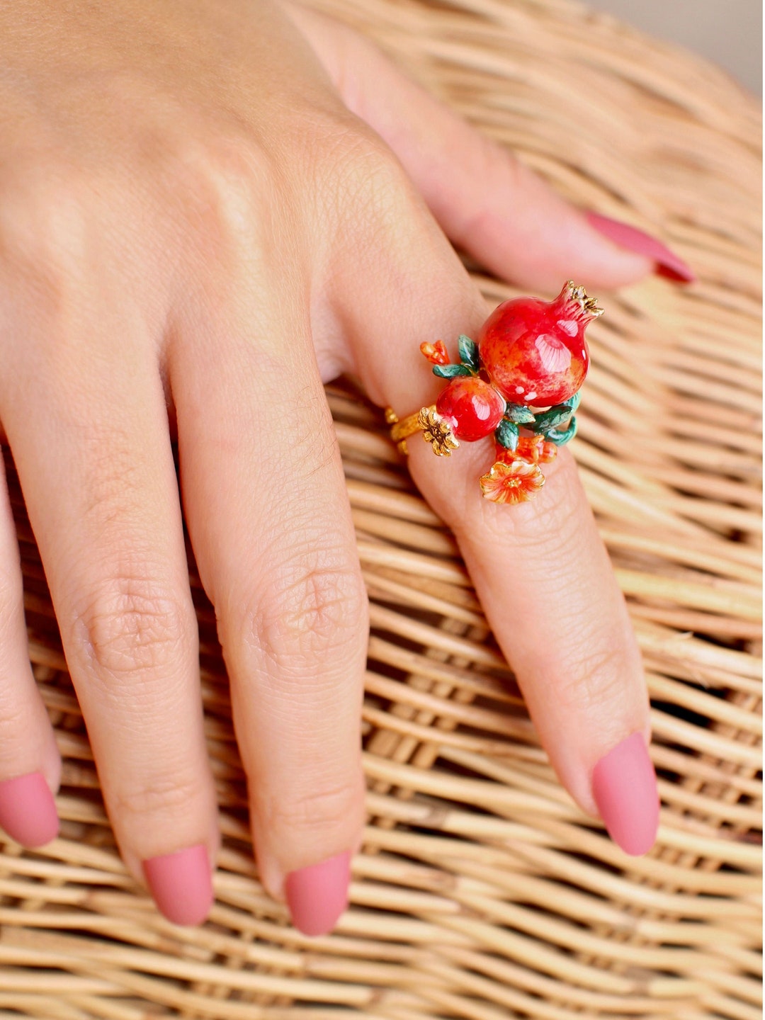 Pomegranate Ring, Fruity Blossom, Goodafternine, Enamel Ring, Playful ...