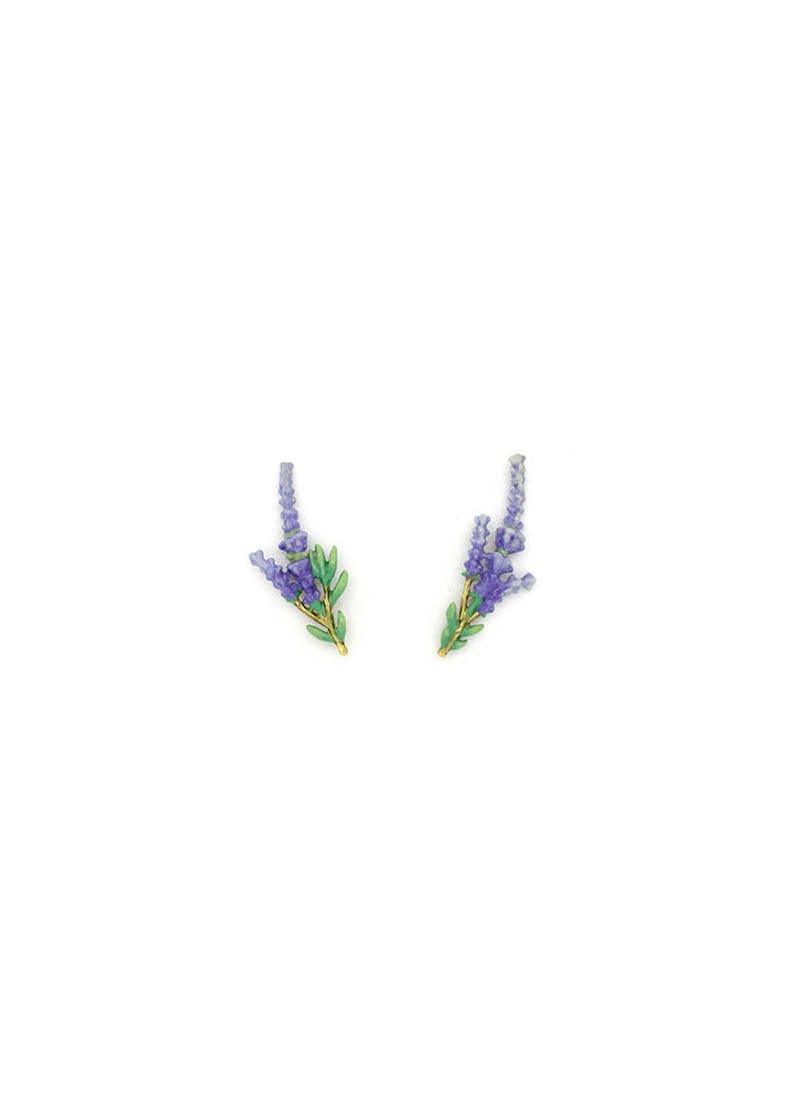 Lavender Climbers Earrings , Flower Climbers Earrings , Enamel Jewelry, Handpainted GOODAFTERNINE image 2