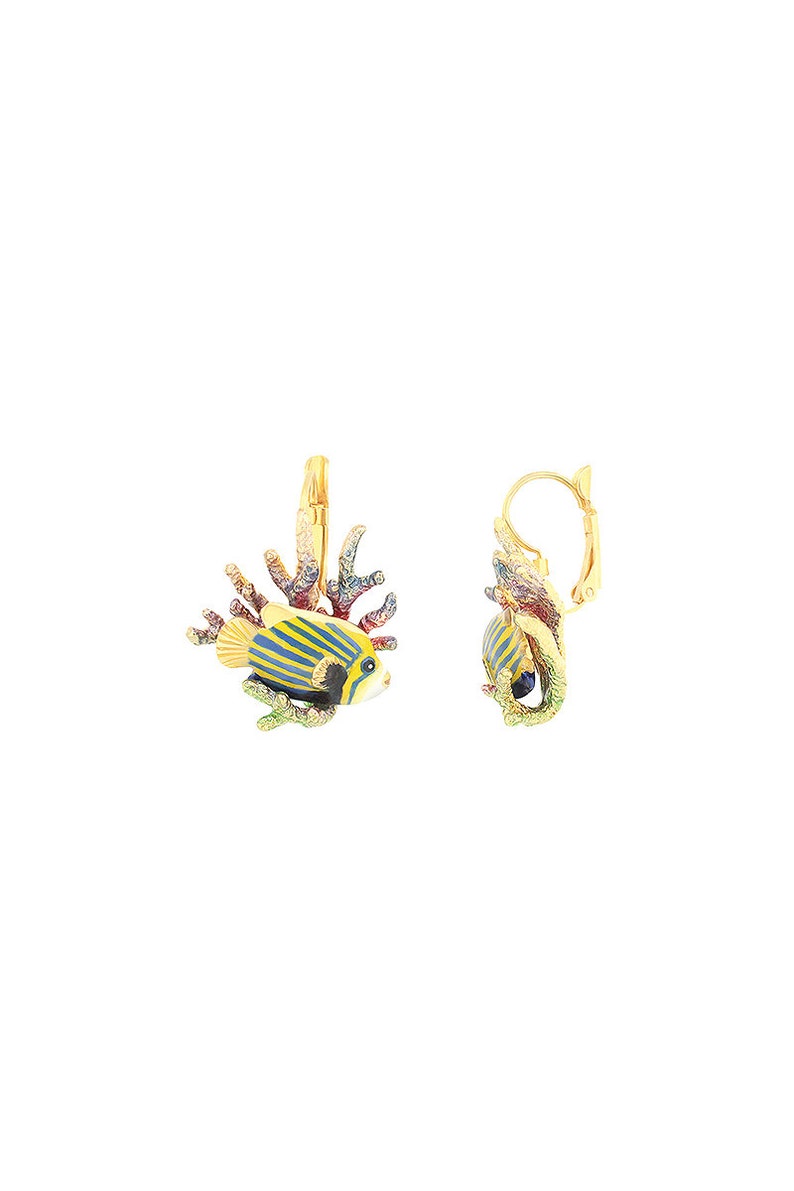 AngelFish and Reef Dormeuse earrings,Ocean Instruments Enamel Earrings