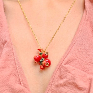 Pomegranate Pendant Necklace, Fruity Blossom, GoodAfterNine, Enamel jewelry, Playful Jewelry, Statement Necklace image 3