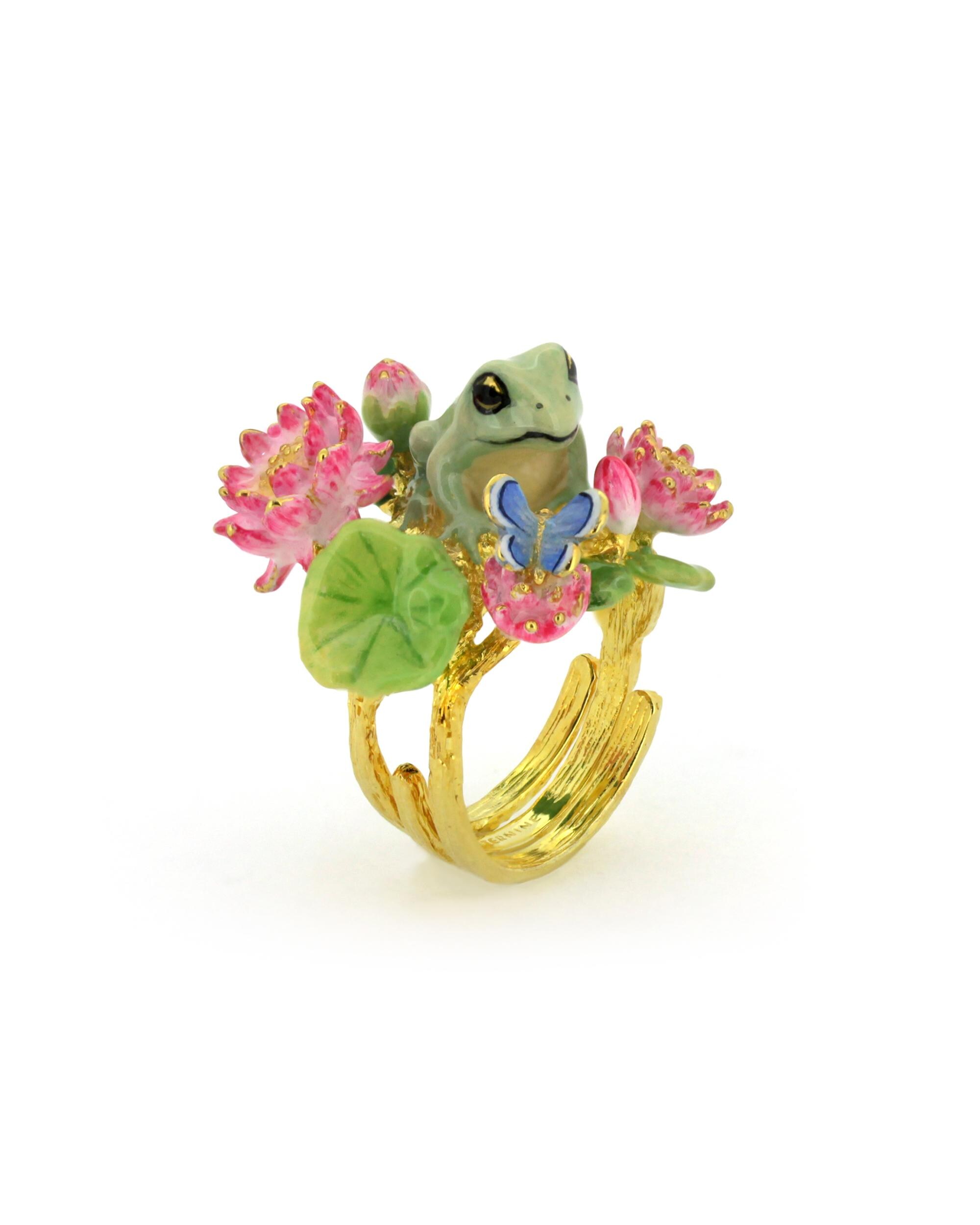 Enamel Frog Ring, Pink Lotus, 18k Gold Plated Brass - Etsy UK