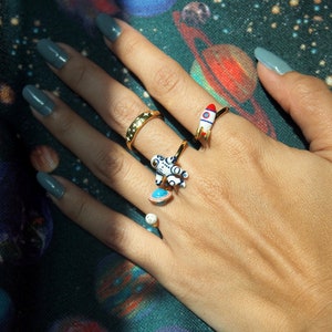 Space Walker Stacking Rings, Rocket Ring, Sterling Silver Ring, Stacking Ring, whimsical ring, Tiny Ring, Dainty Ring, Minimalist Ring. image 3